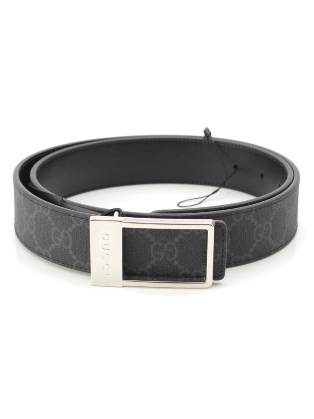 Gucci GG Supreme Canvas Leather Rectangle Buckle Reversible Belt Black